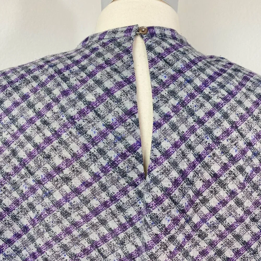 Vintage 80s Two-Piece Skirt & Blouse Med 8 Julie Miller Purple Plaid Lightweight